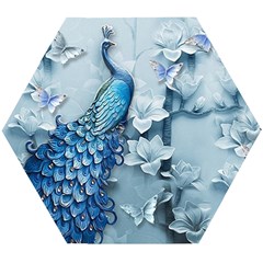 Chinese Style 3d Embossed Blue Peacock Oil Painting Wooden Puzzle Hexagon by Grandong