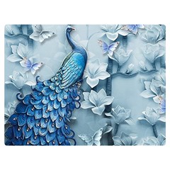 Chinese Style 3d Embossed Blue Peacock Oil Painting Premium Plush Fleece Blanket (extra Small) by Grandong