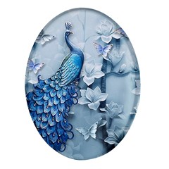 Chinese Style 3d Embossed Blue Peacock Oil Painting Oval Glass Fridge Magnet (4 Pack) by Grandong