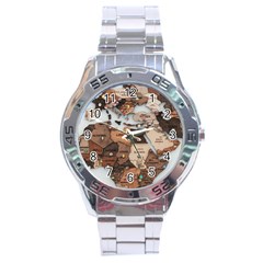 3d Vintage World Map Stainless Steel Analogue Watch