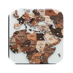 3d Vintage World Map Square Metal Box (black)