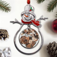 3d Vintage World Map Metal Snowman Ornament