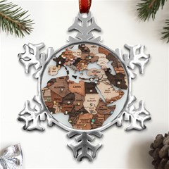 3d Vintage World Map Metal Small Snowflake Ornament