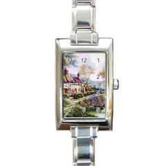 Colorful Cottage River Colorful House Landscape Garden Beautiful Painting Rectangle Italian Charm Watch by Grandong