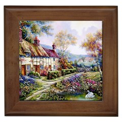 Colorful Cottage River Colorful House Landscape Garden Beautiful Painting Framed Tile by Grandong