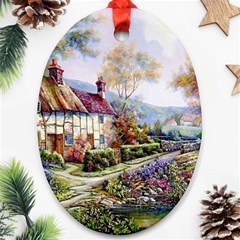 Colorful Cottage River Colorful House Landscape Garden Beautiful Painting Ornament (oval) by Grandong