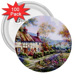 Colorful Cottage River Colorful House Landscape Garden Beautiful Painting 3  Buttons (100 Pack)  by Grandong