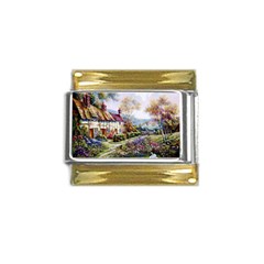 Colorful Cottage River Colorful House Landscape Garden Beautiful Painting Gold Trim Italian Charm (9mm) by Grandong