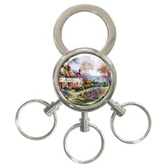 Colorful Cottage River Colorful House Landscape Garden Beautiful Painting 3-ring Key Chain by Grandong