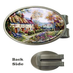 Colorful Cottage River Colorful House Landscape Garden Beautiful Painting Money Clips (oval)  by Grandong