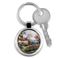 Colorful Cottage River Colorful House Landscape Garden Beautiful Painting Key Chain (round) by Grandong