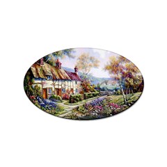 Colorful Cottage River Colorful House Landscape Garden Beautiful Painting Sticker Oval (100 Pack)