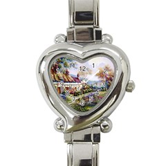 Colorful Cottage River Colorful House Landscape Garden Beautiful Painting Heart Italian Charm Watch by Grandong