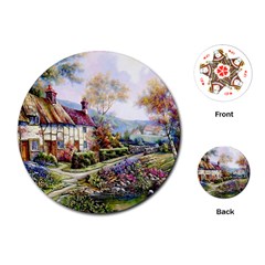 Colorful Cottage River Colorful House Landscape Garden Beautiful Painting Playing Cards Single Design (round) by Grandong