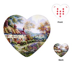 Colorful Cottage River Colorful House Landscape Garden Beautiful Painting Playing Cards Single Design (heart) by Grandong