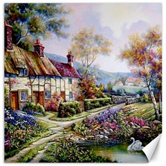 Colorful Cottage River Colorful House Landscape Garden Beautiful Painting Canvas 12  X 12  by Grandong