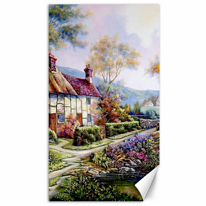 Colorful Cottage River Colorful House Landscape Garden Beautiful Painting Canvas 40  x 72 