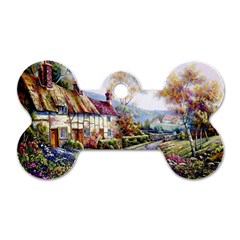 Colorful Cottage River Colorful House Landscape Garden Beautiful Painting Dog Tag Bone (two Sides) by Grandong