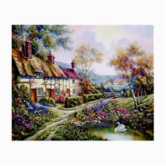 Colorful Cottage River Colorful House Landscape Garden Beautiful Painting Small Glasses Cloth (2 Sides) by Grandong