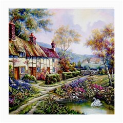 Colorful Cottage River Colorful House Landscape Garden Beautiful Painting Medium Glasses Cloth by Grandong