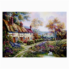 Colorful Cottage River Colorful House Landscape Garden Beautiful Painting Large Glasses Cloth by Grandong