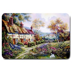 Colorful Cottage River Colorful House Landscape Garden Beautiful Painting Large Doormat by Grandong