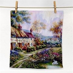 Colorful Cottage River Colorful House Landscape Garden Beautiful Painting Face Towel by Grandong