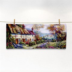 Colorful Cottage River Colorful House Landscape Garden Beautiful Painting Hand Towel by Grandong