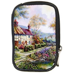 Colorful Cottage River Colorful House Landscape Garden Beautiful Painting Compact Camera Leather Case by Grandong