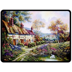 Colorful Cottage River Colorful House Landscape Garden Beautiful Painting Fleece Blanket (large) by Grandong