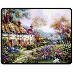 Colorful Cottage River Colorful House Landscape Garden Beautiful Painting Fleece Blanket (medium) by Grandong