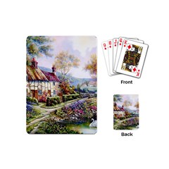 Colorful Cottage River Colorful House Landscape Garden Beautiful Painting Playing Cards Single Design (mini) by Grandong