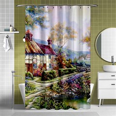 Colorful Cottage River Colorful House Landscape Garden Beautiful Painting Shower Curtain 48  X 72  (small)  by Grandong