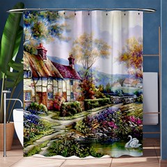 Colorful Cottage River Colorful House Landscape Garden Beautiful Painting Shower Curtain 60  X 72  (medium)  by Grandong