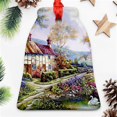 Colorful Cottage River Colorful House Landscape Garden Beautiful Painting Ornament (bell) by Grandong