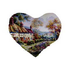 Colorful Cottage River Colorful House Landscape Garden Beautiful Painting Standard 16  Premium Heart Shape Cushions by Grandong