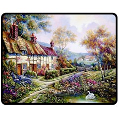 Colorful Cottage River Colorful House Landscape Garden Beautiful Painting Two Sides Fleece Blanket (medium) by Grandong