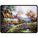 Colorful Cottage River Colorful House Landscape Garden Beautiful Painting Two Sides Fleece Blanket (Large) 80 x60  Blanket Front