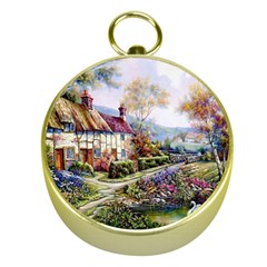 Colorful Cottage River Colorful House Landscape Garden Beautiful Painting Gold Compasses by Grandong