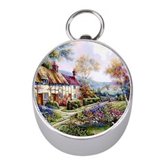 Colorful Cottage River Colorful House Landscape Garden Beautiful Painting Mini Silver Compasses by Grandong