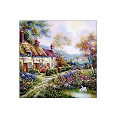 Colorful Cottage River Colorful House Landscape Garden Beautiful Painting Satin Bandana Scarf 22  X 22  by Grandong