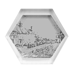 Colorful Cottage River Colorful House Landscape Garden Beautiful Painting Hexagon Wood Jewelry Box