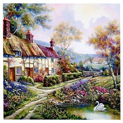 Colorful Cottage River Colorful House Landscape Garden Beautiful Painting Wooden Puzzle Square by Grandong