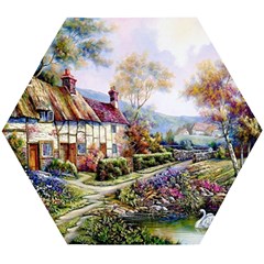 Colorful Cottage River Colorful House Landscape Garden Beautiful Painting Wooden Puzzle Hexagon by Grandong