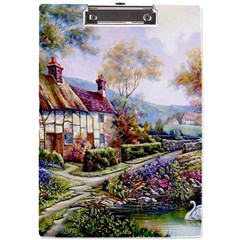 Colorful Cottage River Colorful House Landscape Garden Beautiful Painting A4 Acrylic Clipboard by Grandong