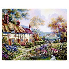 Colorful Cottage River Colorful House Landscape Garden Beautiful Painting Premium Plush Fleece Blanket (medium) by Grandong