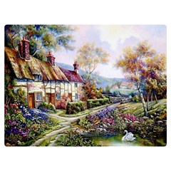 Colorful Cottage River Colorful House Landscape Garden Beautiful Painting Premium Plush Fleece Blanket (extra Small) by Grandong