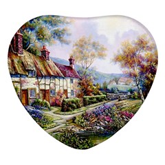 Colorful Cottage River Colorful House Landscape Garden Beautiful Painting Heart Glass Fridge Magnet (4 Pack)