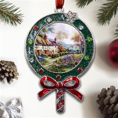 Colorful Cottage River Colorful House Landscape Garden Beautiful Painting Metal X mas Lollipop With Crystal Ornament by Grandong