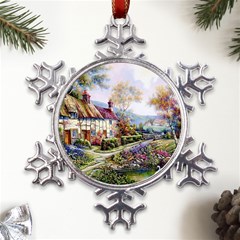 Colorful Cottage River Colorful House Landscape Garden Beautiful Painting Metal Large Snowflake Ornament